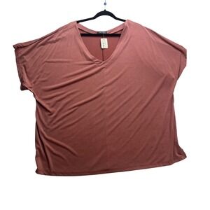 Storyteller Womens 4X Rose Pink Modal V-Neck‎ Short Sleeve Top NEW Boho Classic